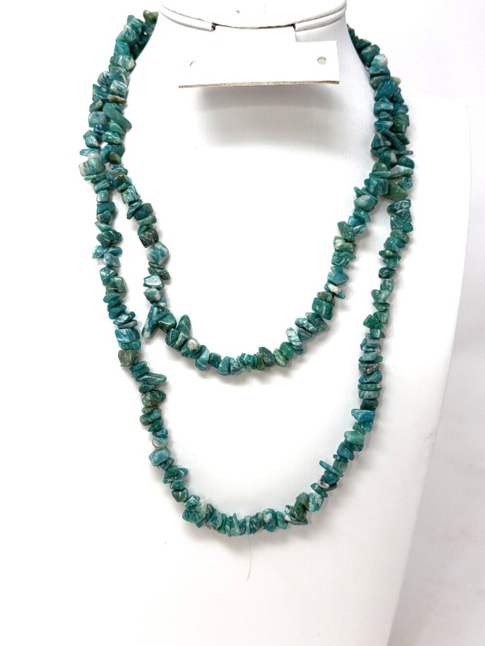 Blue Green Turquoise Color Dyed Stone Chip Necklace 34” Long Boho Southwest